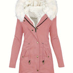 Elegant Women's Winter Coat with Faux Fur Hood