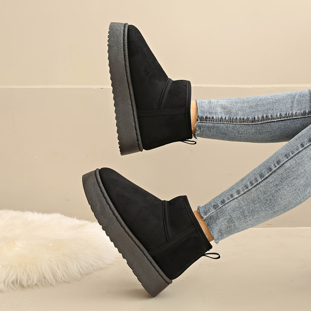 Par de Botas de Neve Unissex Casuais e Confortáveis para Outono, Cor Sólida, Quentes e Simples com Sola Grossa para Escritório ou Casa - Femininas