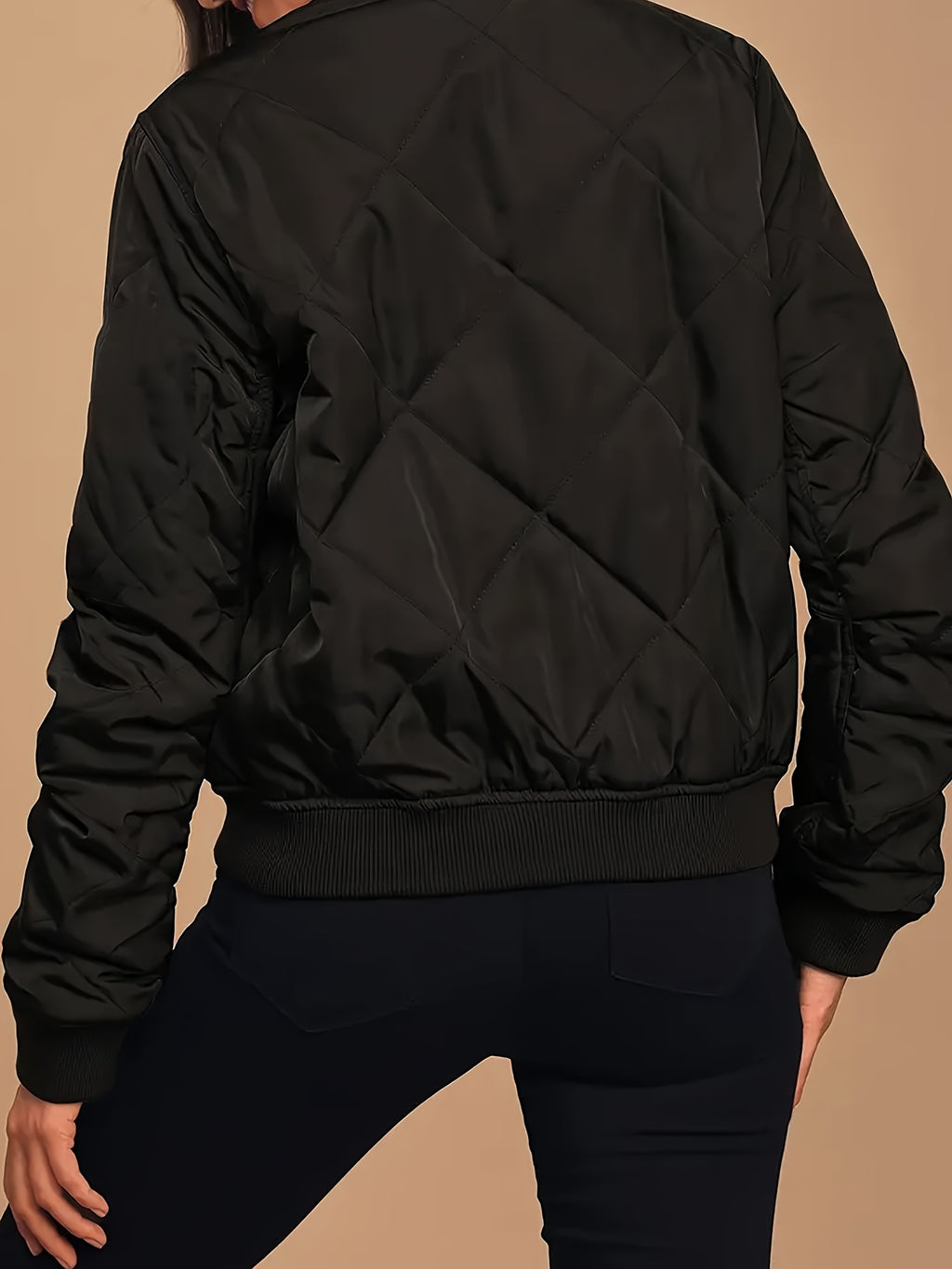 Casaco acolchoado com fecho, casaco térmico casual de manga comprida com bolsos para outono e inverno, roupa de mulher