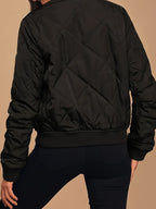 Casaco acolchoado com fecho, casaco térmico casual de manga comprida com bolsos para outono e inverno, roupa de mulher