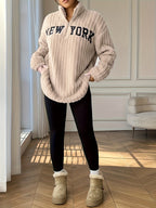 Cozy Quilted High Collar Sweatshirt for Women