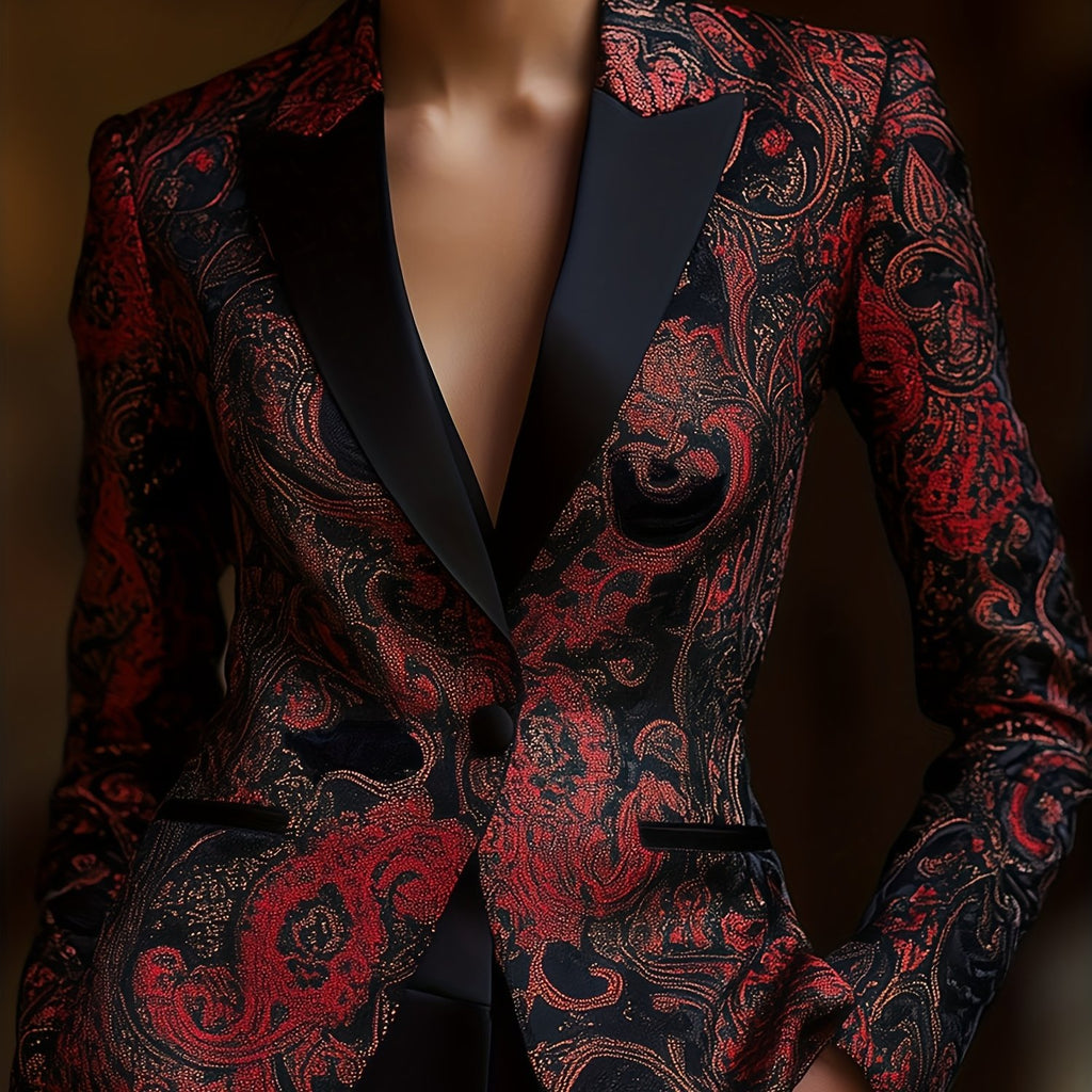 Red and Black Paisley Silk Blazer for Women