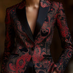 Red and Black Paisley Silk Blazer for Women