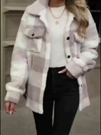 Jaqueta de Inverno de Pelúcia - & Casaco Xadrez de Alta Elasticidade, Coleção Inspirada no Oriente Médio para Outono & Inverno, Lavável à Máquina