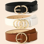 Um conjunto de três cintos minimalistas e elegantes para mulheres, cintos clássicos para jeans e vestidos, com um design que inclui três, dois e um fecho de metal, cintos de cor sólida elegantes, perfeitos para acessórios de cintura no dia a dia.