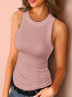 Top de tanque sem mangas para mulheres, com corte slim e decote redondo colorido, versátil e com alças largas, ideal para a primavera, verão, outono e inverno.