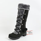 Botas de Inverno Elegantes para Mulheres com Forro de Pele Sintética - Botas de Cano Médio Aconchegantes com Salto Grosso, Detalhes de Pompom e Zíper Lateral | Botas Térmicas Isoladas para Clima Frio, Botas de Inverno