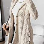 Chic Hooded Jacquard Plush Cardigan for Fall-Winter