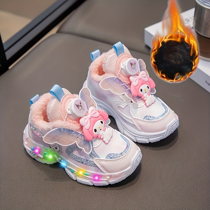 Tênis Brilhantes com Asas Iluminadas para Meninas - Fivelas Giratórias e Solas Luminosas - Sapatos de Inverno Baixos e Quentes Rosa/Branco, PU, para Corrida ao Ar Livre, Presentes de Natal ('Botas Mágicas para Caminhar')