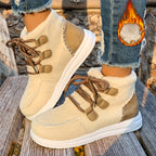 Botas de Inverno para Mulheres com Sola de Plataforma Grossa - Bege/ Botas de Cano Alto com Atacadores, Sola de EVA Antiderrapante para Clima Frio, Eventos Diários e Formais - Sapatos Quentes para as Estações de Outono e Inverno, Calçado de Estação, Design de Bico Redondo, Construção Durável, Mulheres Conscientes da Moda