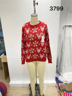 Suéter Feminino Fan Flo de Natal com Rena e Flocos de Neve - Decote em V com Botões, Manga Longa Canelada, Lavável à Máquina, Pulôver Casual Elegante para Festas de Inverno, Padrão Festivo, Tecido Durável, Elasticidade Média