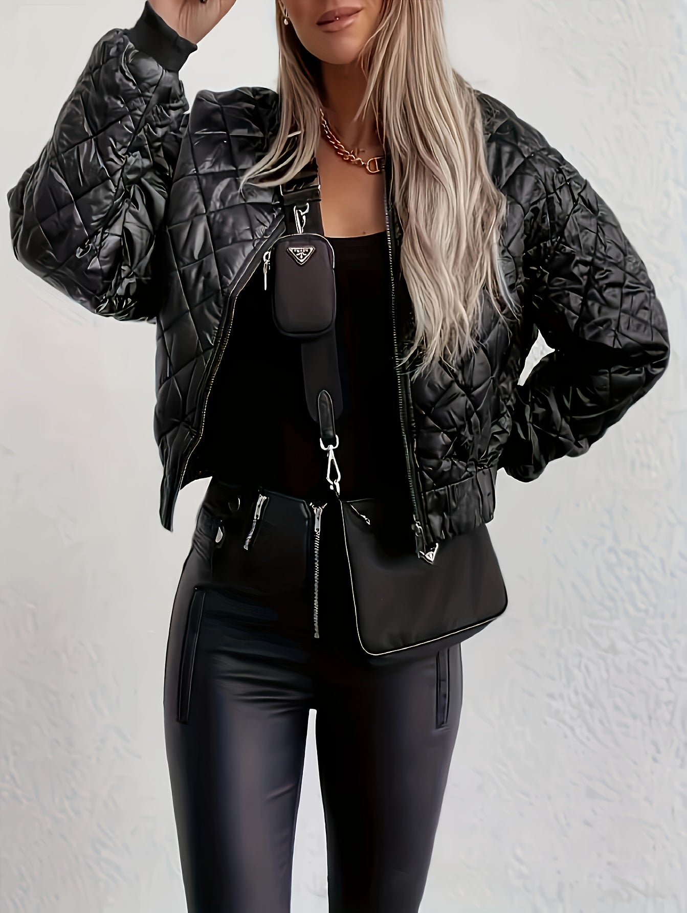 Elegant Quilted Women's Jacket- Motorcycle type