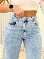 Calças Jeans de Cintura Alta e Perna Larga - Lavagem Marrom, Modelo Reto com Fechamento por Botão (Sem Cinto), Casual a Formal para Todos os Estilos do Ano em Cor Sólida Elegante Para Noite & Dia-a-Dia (Lavável na Máquina)