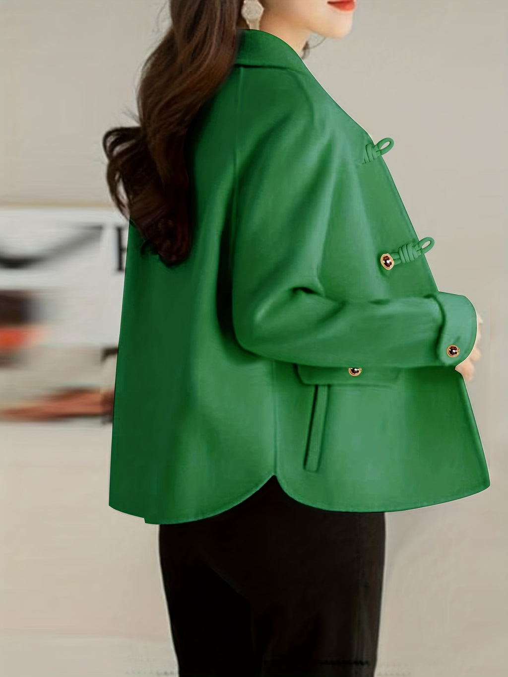 Jaqueta de Tweed Elegante com Botões de Pérola para Mulheres - Casaco com Gola e Entalhe, Bolso Estruturado, Blazer Solto para Uso em Todas as Estações, Casual a Profissional (Marrom/Bege/Preto) - Lavagem à Mão/Limpeza a Seco