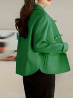 Jaqueta de Tweed Elegante com Botões de Pérola para Mulheres - Casaco com Gola e Entalhe, Bolso Estruturado, Blazer Solto para Uso em Todas as Estações, Casual a Profissional (Marrom/Bege/Preto) - Lavagem à Mão/Limpeza a Seco