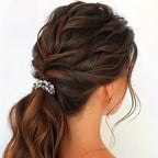 Faixa de Cabelo Elástica Branca com Miçangas para Rabo de Cavalo - Acessórios Femininos (Conjunto de 3)