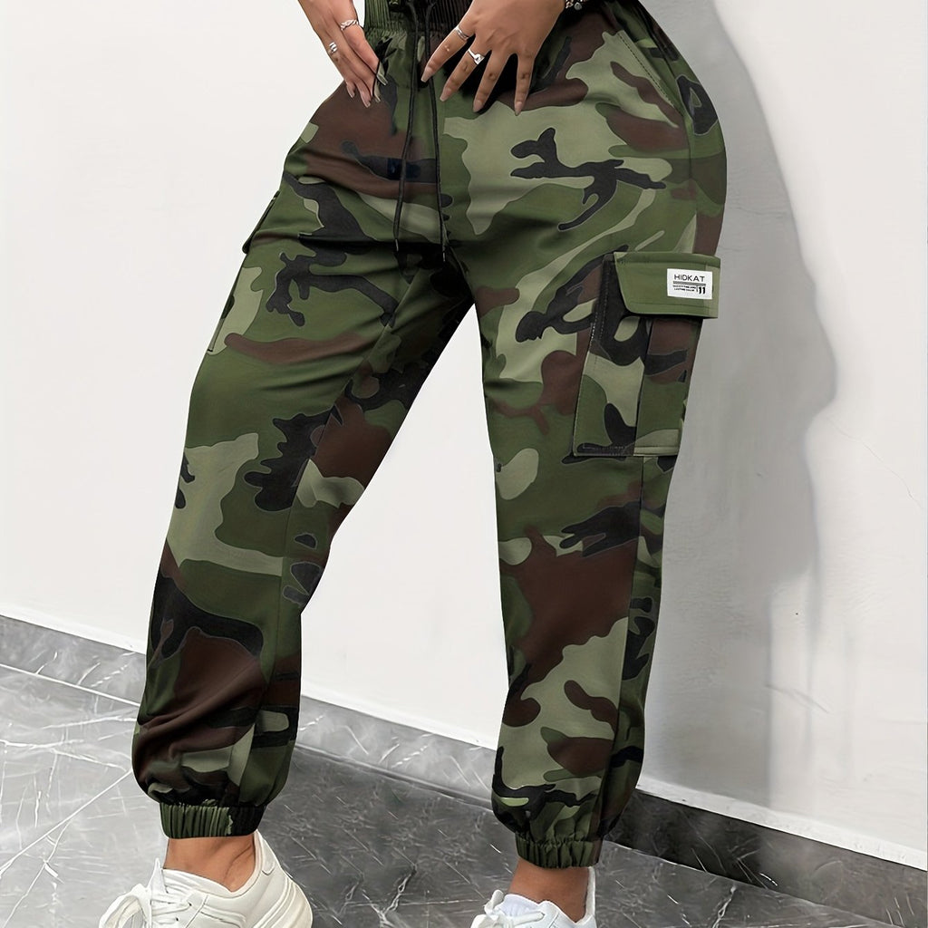 Women's Camouflage Cargo Pants with Drawstring Waist
