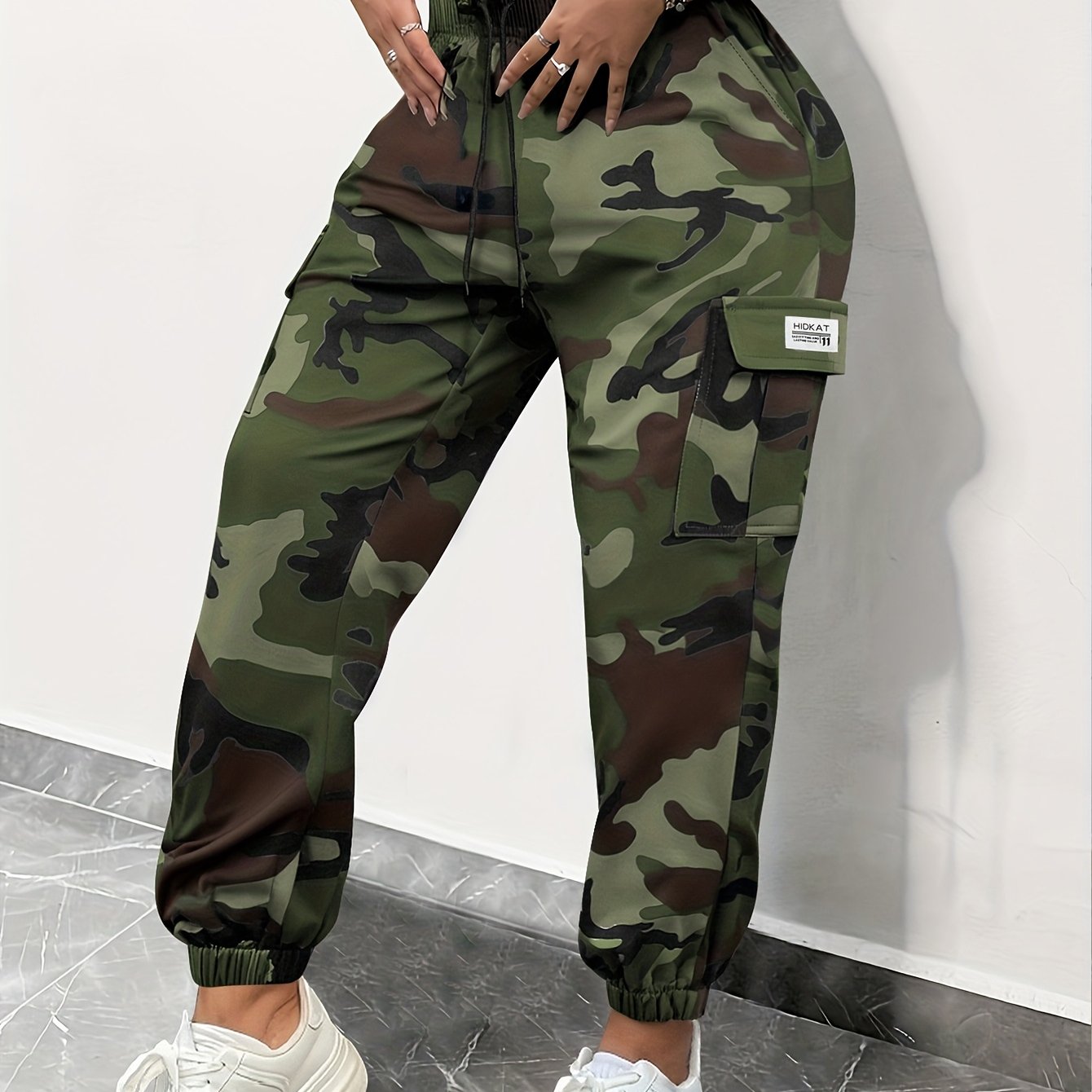 Women's Camouflage Cargo Pants with Drawstring Waist