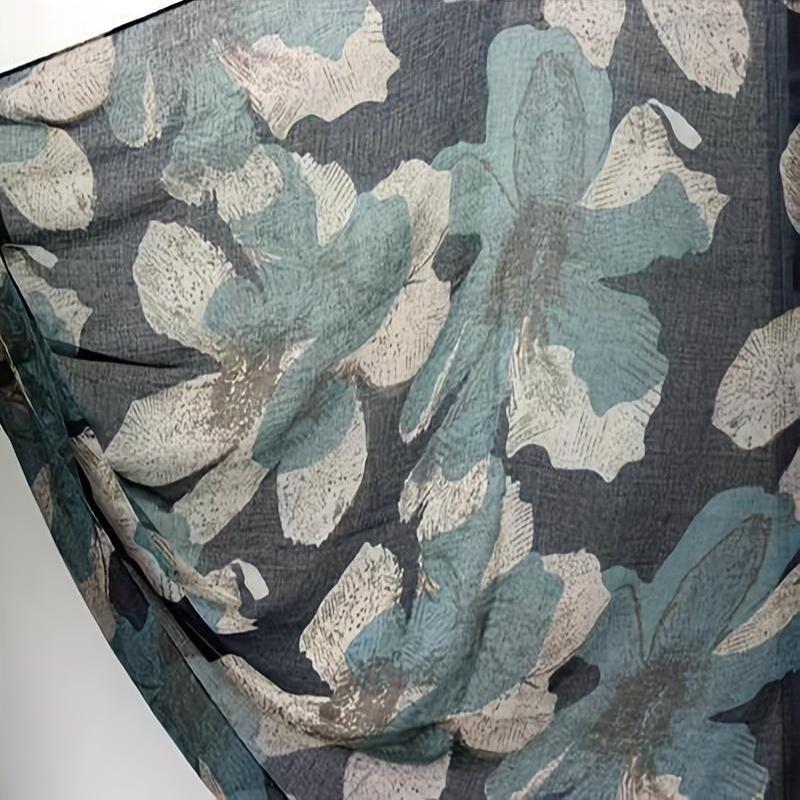 Lenço com Estampa Tropical de Hibisco Inspirado em Bali - Xale Havaiano Azul Turquesa & Rosa Coral, Leve e Quente para Praia, Festas & Viagens - Envoltório Retrô Turquesa/Branco/Rosa Coral/Marrom