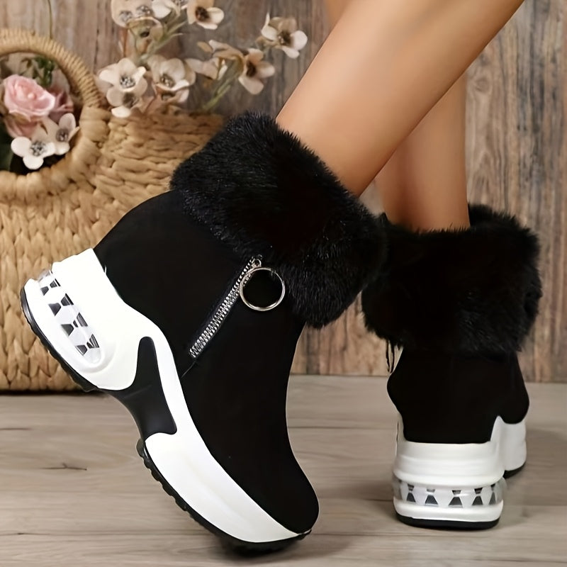 Botas Femininas de Cano Médio, Novidade de Inverno com Forro Polar e Solado Grosso para Aquecimento Extra