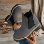 Botins de Salto Alto com Plataforma Grossa para Mulher com Salto de Plataforma Espessa - Sola Antiderrapante, Biqueira Redonda e Forro, Botas Casuais para Todas as Estações em Castanho, Versátil para Jeans e Vestidos, Botas Grossas, Botas Elegantes, Moda Mulher