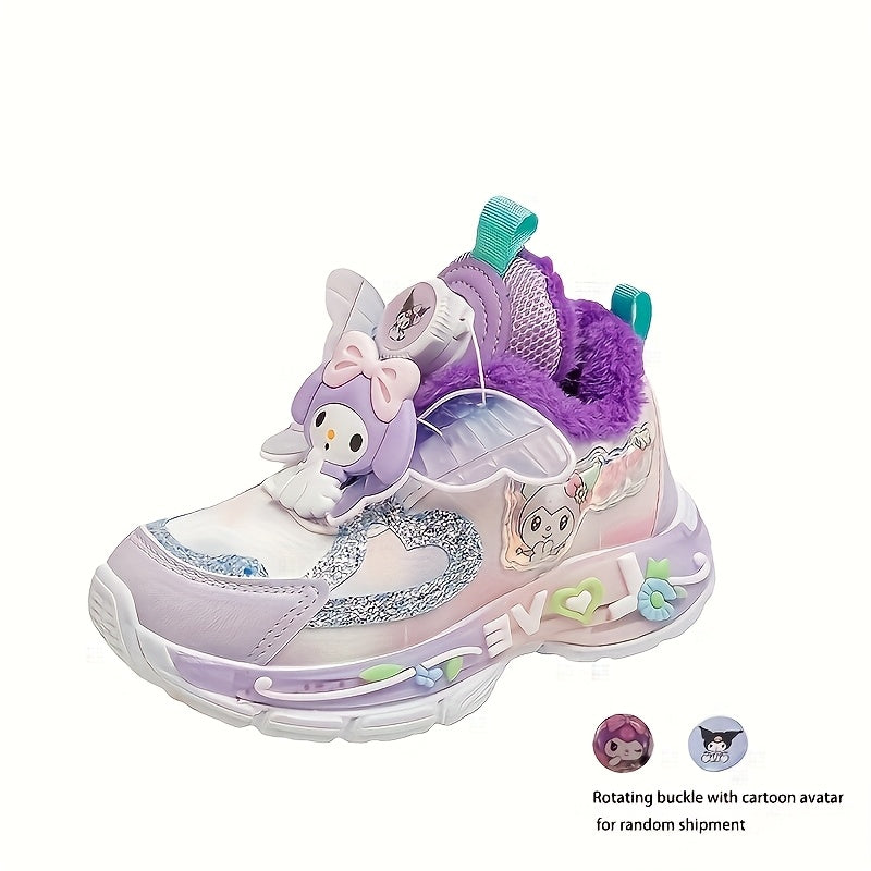 Tênis Brilhantes com Asas Iluminadas para Meninas - Fivelas Giratórias e Solas Luminosas - Sapatos de Inverno Baixos e Quentes Rosa/Branco, PU, para Corrida ao Ar Livre, Presentes de Natal ('Botas Mágicas para Caminhar')