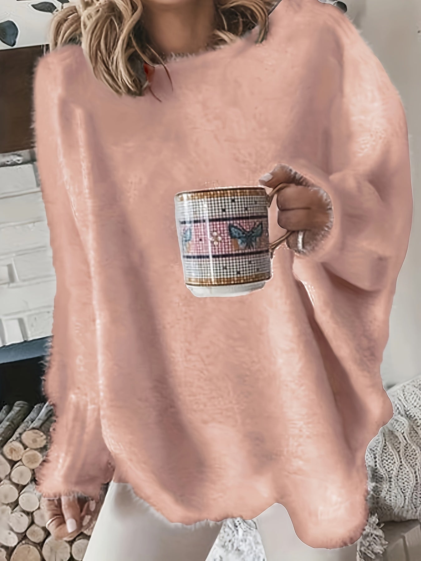 Suéter preto de tamanho grande para mulher - Pulôver aconchegante com mangas compridas, estilo elegante para o inverno, uso casual, suéter de inverno|Estilo casual|Tecido elástico