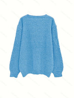 Suéter Casual Oversized Feminino Outono Inverno 2024 - Rosa Suave com Gola Redonda e Manga Longa Design Abajur, Ajuste Confortável para Tamanhos Grandes, Lavagem Manual, Estampa Texturizada, Tecido de Fio de Qualidade