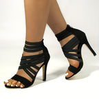 Sandálias de salto agulha para mulheres, bombas de vestido de moda com ponta aberta, saltos elegantes com fecho de correr na parte de trás