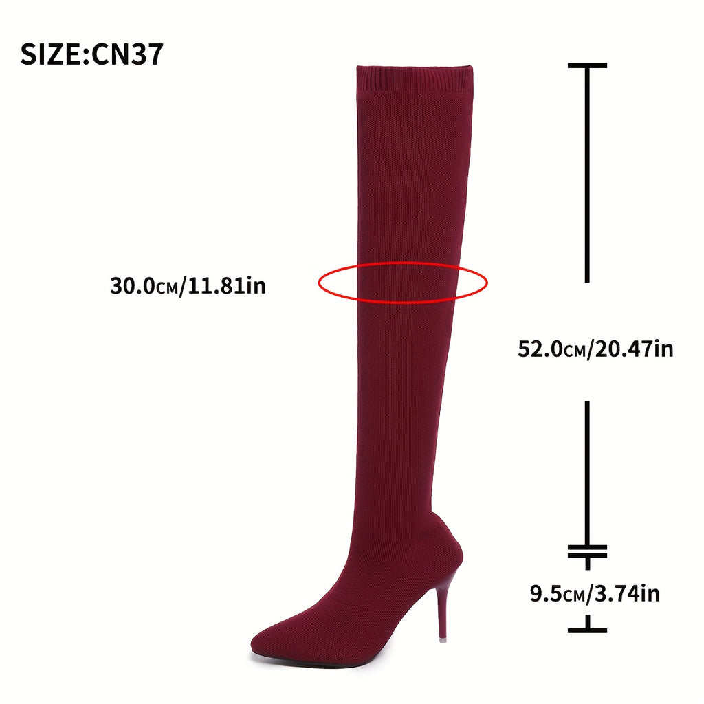 Botas Elegantes Femininas Até ao Joelho - Sapatos de Salto Alto em Fato, Parte Superior em Tecido e Sola de Borracha, Sapatos Formais e Casuais para Mulheres para Todas as Estações, Botas de Salto Alto