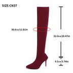 Botas Elegantes Femininas Até ao Joelho - Sapatos de Salto Alto em Fato, Parte Superior em Tecido e Sola de Borracha, Sapatos Formais e Casuais para Mulheres para Todas as Estações, Botas de Salto Alto