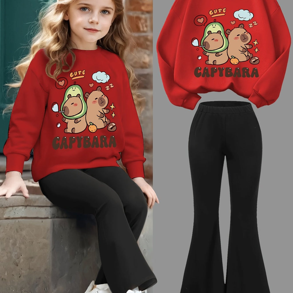 Adorable Dolphin Sweatshirt & Flare Pants Set for Girls