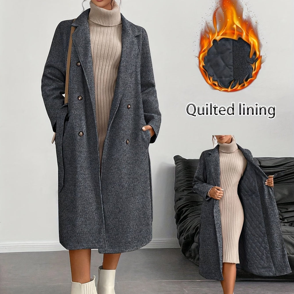 Elegant Tweed Belted Long Coat - Asymmetric Hem
