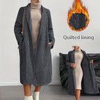 Elegant Tweed Belted Long Coat - Asymmetric Hem