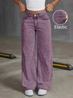 Novas calças jeans de cintura alta com controle abdominal, pernas retas e lavagem acid-washed para mulheres, calças largas com bolsos em várias cores, estilo streetwear, confortáveis para viagens, trabalho ou escritório