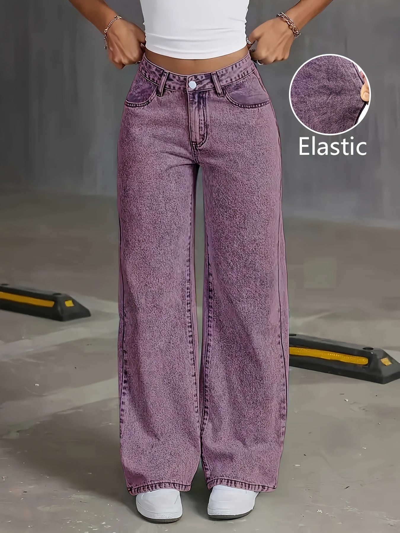 Novas calças jeans de cintura alta com controle abdominal, pernas retas e lavagem acid-washed para mulheres, calças largas com bolsos em várias cores, estilo streetwear, confortáveis para viagens, trabalho ou escritório