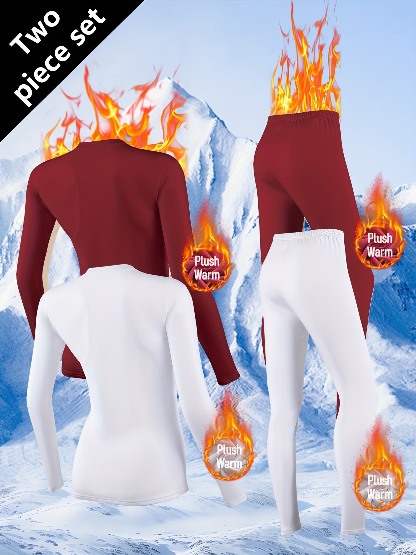 Conjunto de 4 Peças para Mulheres: Roupa Íntima Quente com Forro Polar, Camiseta e Calça Térmica para o Inverno