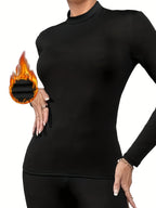 Top Térmico Feminino - Tecido Macio e Elástico, Preto Sólido, Lavável à Máquina, Corte Slim para Uso Casual