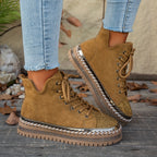 Botas de Inverno com Plataforma Grossa, Decoradas com Strass e Cadarço para Mulheres - Botins Cano Curto em Fleece, Sola Espessa de Borracha Redonda na Ponta, Brilhantes Bota de Neve para Natal, Ano Novo & Clima Frio (Preta) - Estilo Moda Coreana