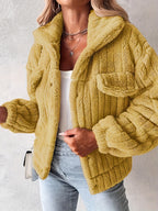 Casaco de Inverno Feminino com Gola de Pelúcia Realista - Casaco Teddy Bege, Lavável à Máquina, Manga Longa Macia para Outono/Inverno, Uso Casual ou Elegante (Sem Design) - Casaco Faux Teddy Aconchegante