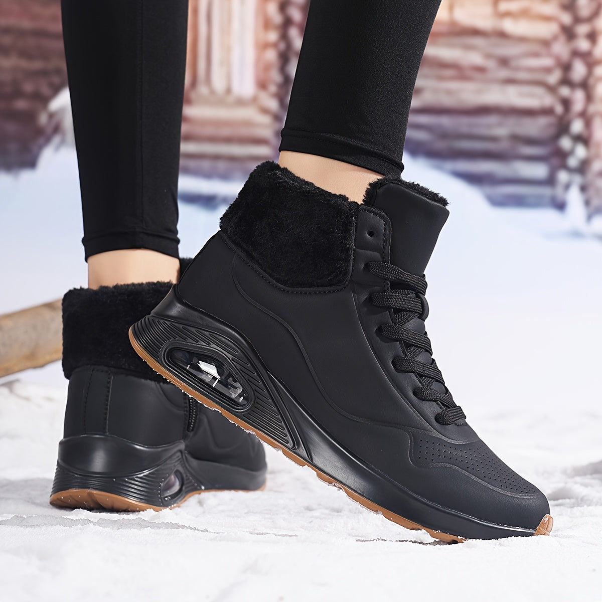 Botas de inverno para mulheres com cano médio, forro de lã espessa e parte superior de PU respirável - Botas de neve com biqueira redonda para clima frio, looks casuais e desportivos, botas de inverno, calçado para exterior, calçado moderno, construção durável