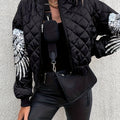 Chic Black Quilted Winter Jacket with Sequin Details