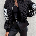Chic Black Quilted Winter Jacket with Sequin Details