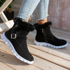 Botas de Inverno Femininas - Sola Espessa com Plataforma para Clima Frio, Sola em PU Antiderrapante, Fecho de Zíper, Interior Aveludado tipo Pelo Sintético - Sapatos Quentes para Looks Diários e Formais - Ylxhoa, Calçado Sazonal, Calçado Elegante, Construção Durável