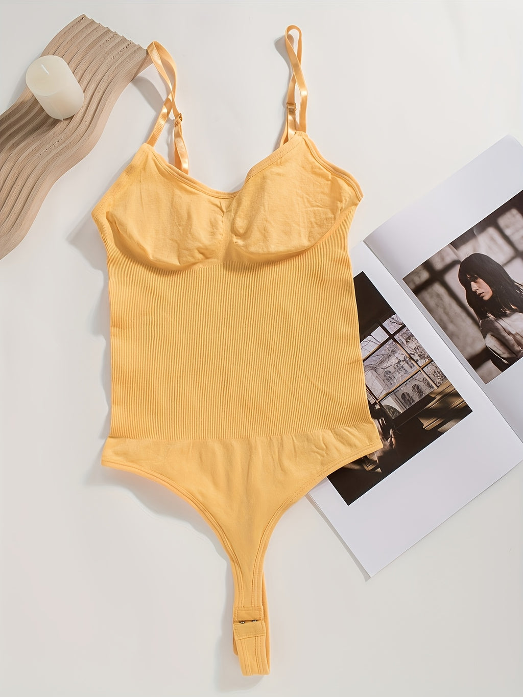 1peça Body Shaper Feminino Sem Costura com Tanga, Abertura na Barriga e Alças Ajustáveis - Suporte Médio, Peito e Cintura Sem Acolcho, Fato de Yoga Fitness em Amarelo Sólido, Estampa de Leopardo ou Preto Sem Costura