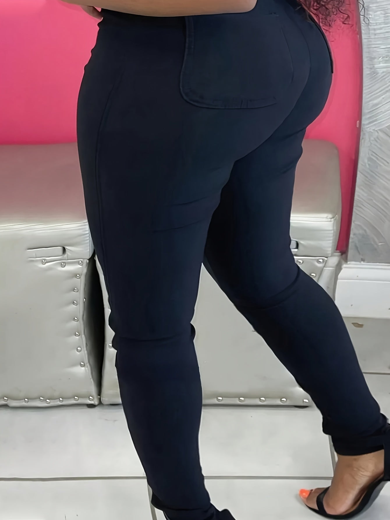 Jeans Justos Pretos Casuais de Tamanho Grande para Mulher