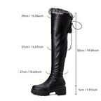 Botas de Inverno Femininas com Solado Grosso e Pelúcia - Botas Retrô de Cano Alto com Zíper, Ideais para Inverno, Looks Casuais e Clima Frio - Forro Quente e Solado de Borracha para Estabilidade (Botas)