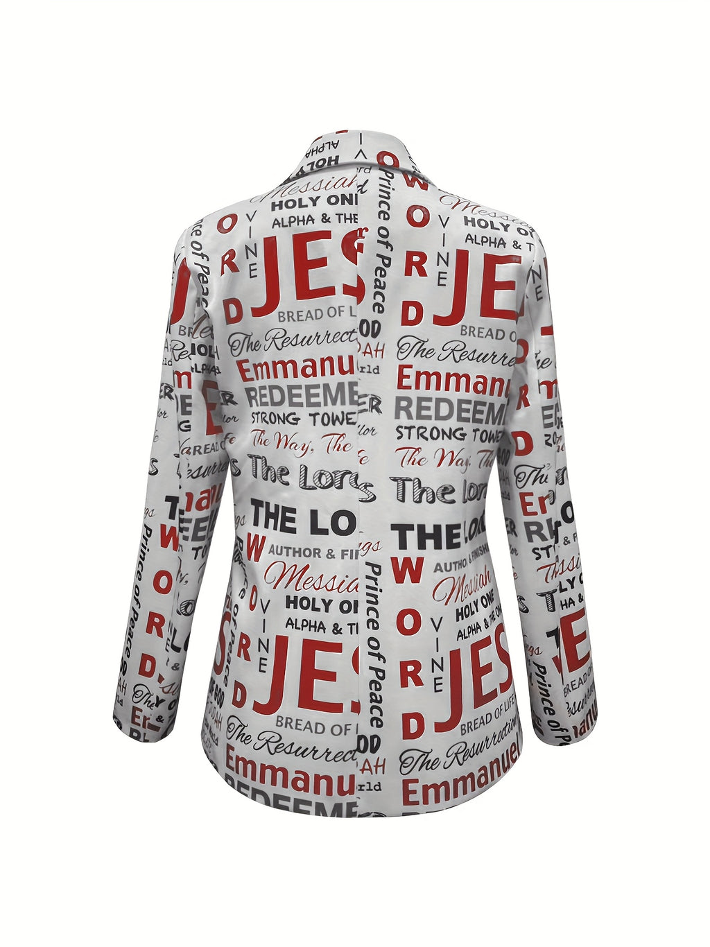 Blazer Feminino Elegante com Estampa Motivacional - Jaqueta de Manga Longa Silhueta H para Primavera/Outono, Lavável à Máquina, Tecido Não Transparente, Moda Outonal, Material Durável, Estilo Clássico e Sofisticado, Ideal para Escritório ou Casual