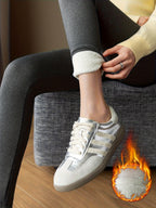 Calças de Inverno Femininas com Forro Polar e Cintura Alta - Opções Multicoloridas para Outono/Inverno, Conforto Casual ou Formal, Tecido Acolchoado, Modelagem Justa, Calças Térmicas Elásticas, Estilo Moderno, Ideal para Escritório