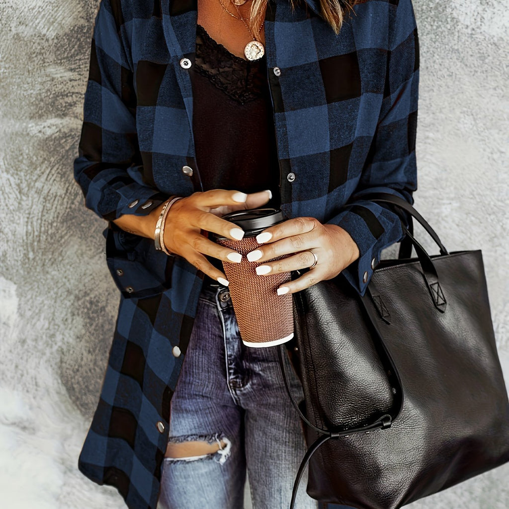 Effortless Elegance: Women's Plaid Long Sleeve Shirt